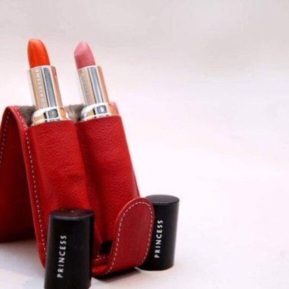 Bella Full Grain Leather Double Lipstick Case Holder with Mirror 4 Color's - Picture 6 of 9